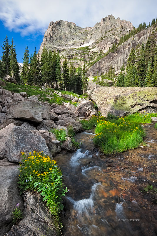 Notchtop Mountain, summer, creek, flowing water, Rocky Mountain National Park, Colorado