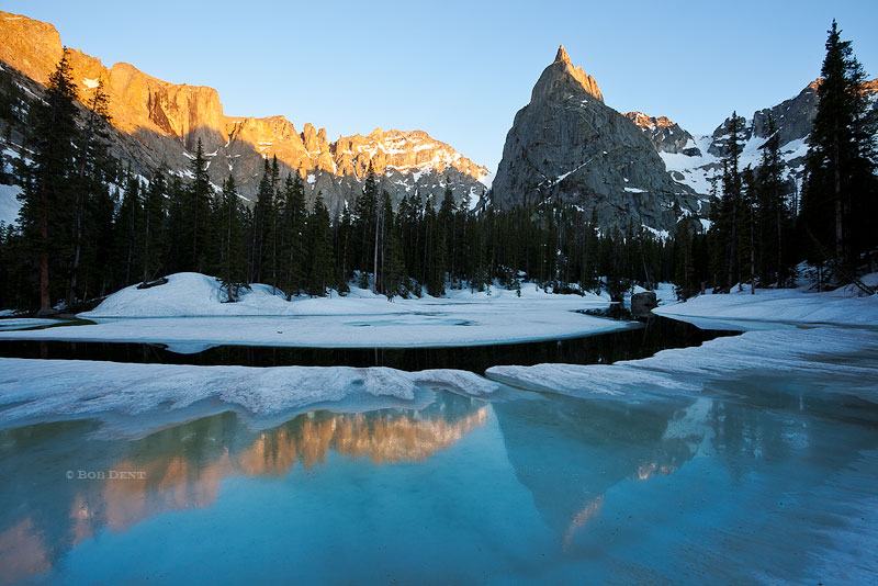 alpenglow, Mirror Lake, Lone Eagle Peak, Indian Peaks Wilderness, Colorado, sunset, blue