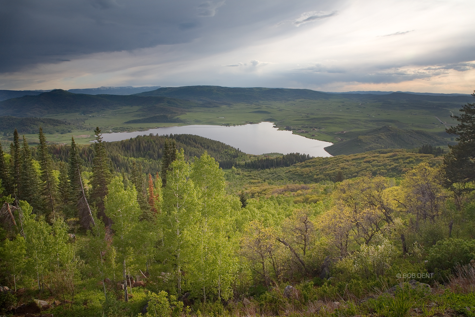 Lake Catamount View from Lake Catamount to the Flat Tops Wilderness, along the Yampa River, near Steamboat Springs, Colorado.