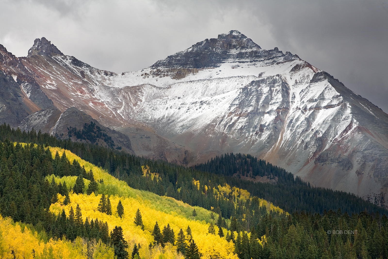 Storm clouds move over Vermilion Peak, Uncompahgre National Forest, Colorado.