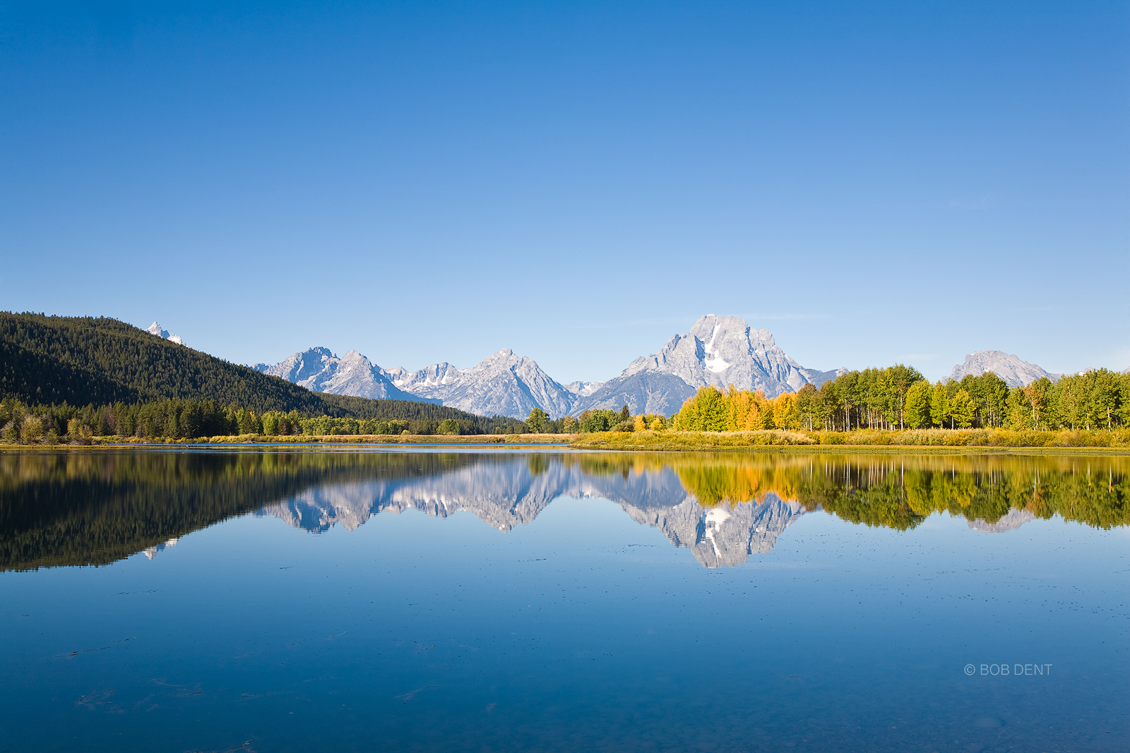 Mt. Moran reflecting in the Snake River at Oxbow Bend, Grand Teton National Park, Wyoming.