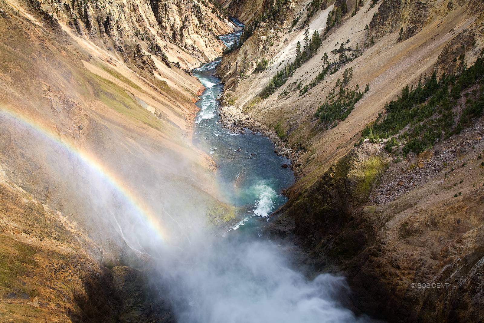 Looking out over the Yellowstone River from the brink of the Lower Falls, Yellowstone National Park, Wyoming.