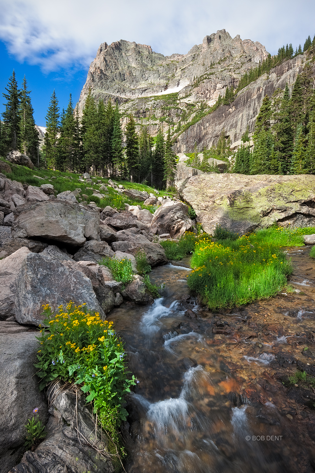 Morning Below Notchtop Summers morning view of Notchtop Mountain, Rocky Mountain National Park, Colorado.