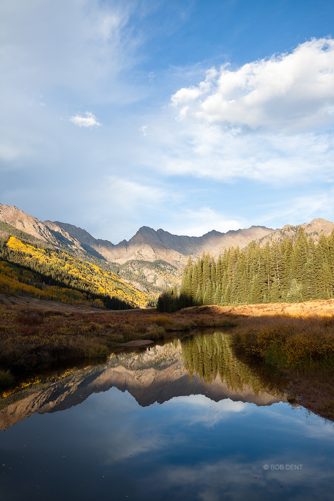 The Gore Range reflects in Piney River, White River National Forest.