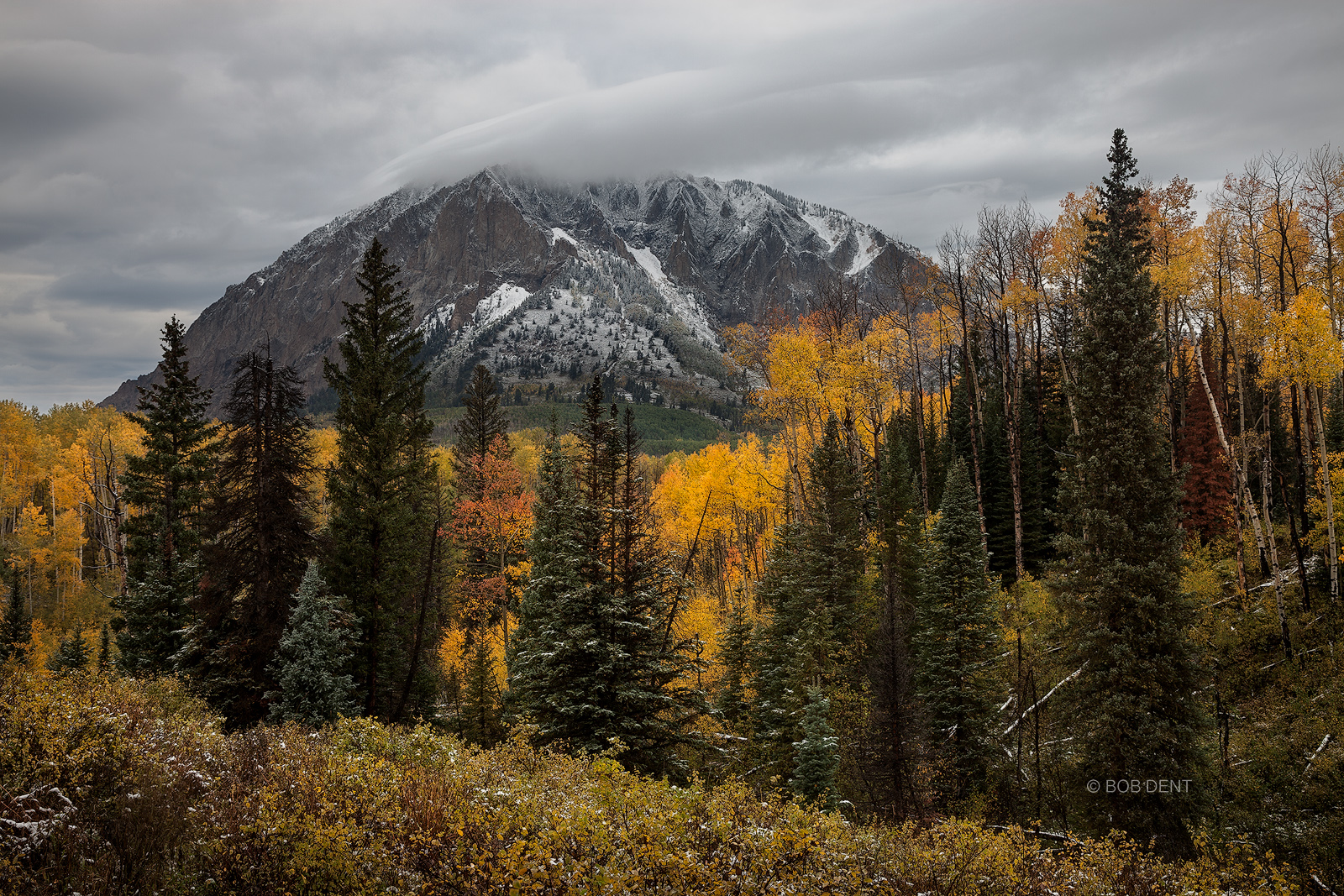 Autumn weather passes over Marcellina Mountain.