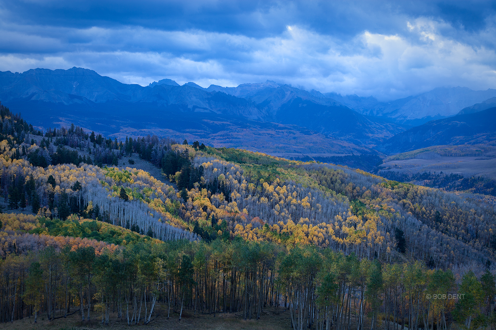 Pre-sunrise light over a section of the San Juan Mountains.